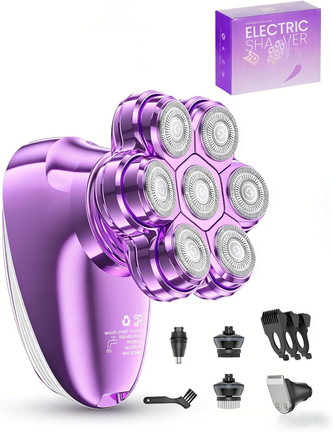 Electric Razors for Women Legs : 5-in-1 Rechargeable Body Shaver, 7D Wet & Dry Bikini Trimmer for for Underarms, Face, Legs, Lips (Light Purple)