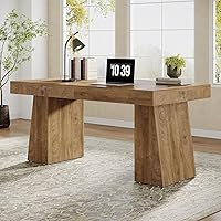 Tribesigns 55" Modern Executive Desk with Double Pedestal - Light Brown Home Office Computer Table