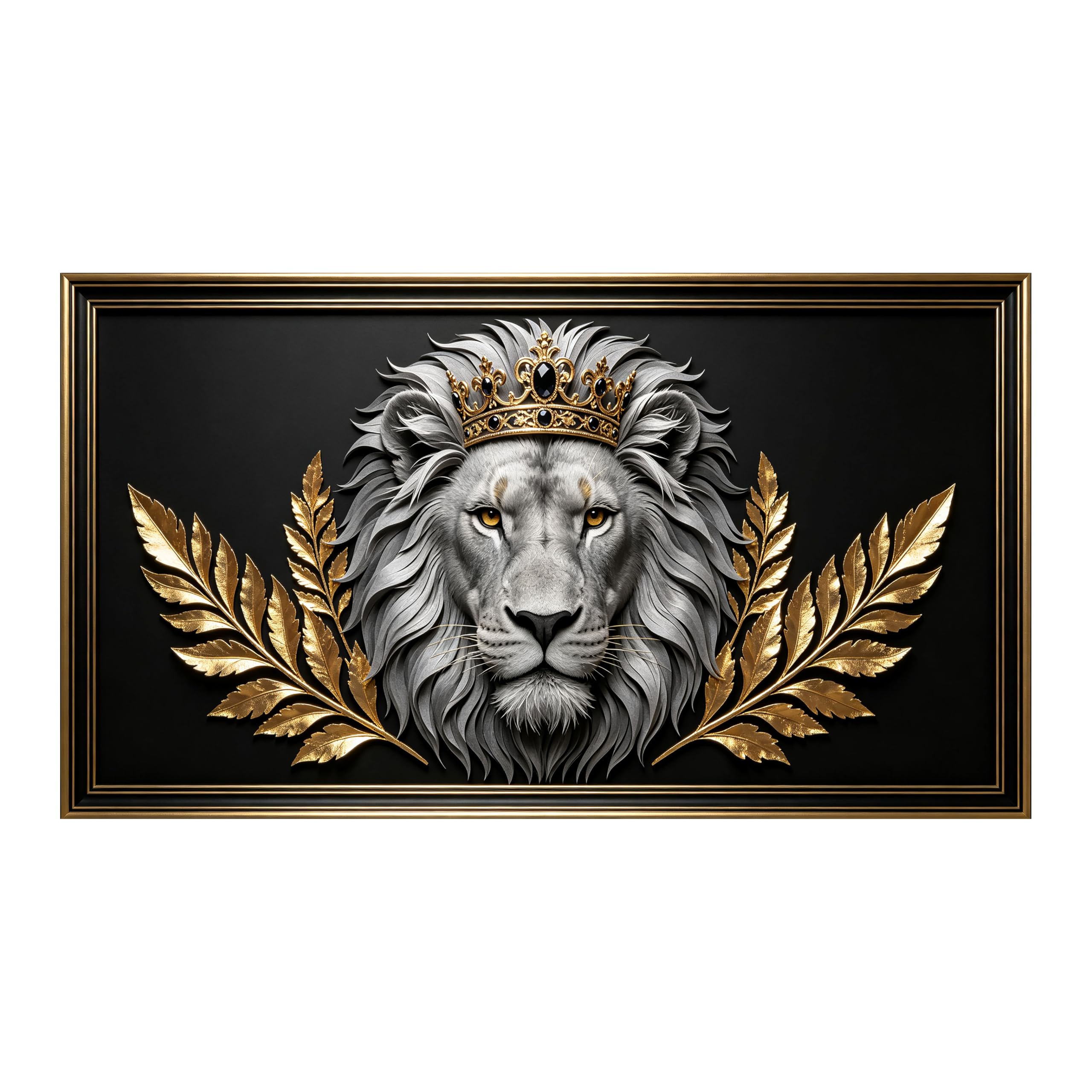 Yzpallescene Art260711083 3D Framed Wall Art Regal Lion Crown Baroque Large Size Selfadhesive Removable Wall Decor Prints Artwork For Living Room Bedroom Office