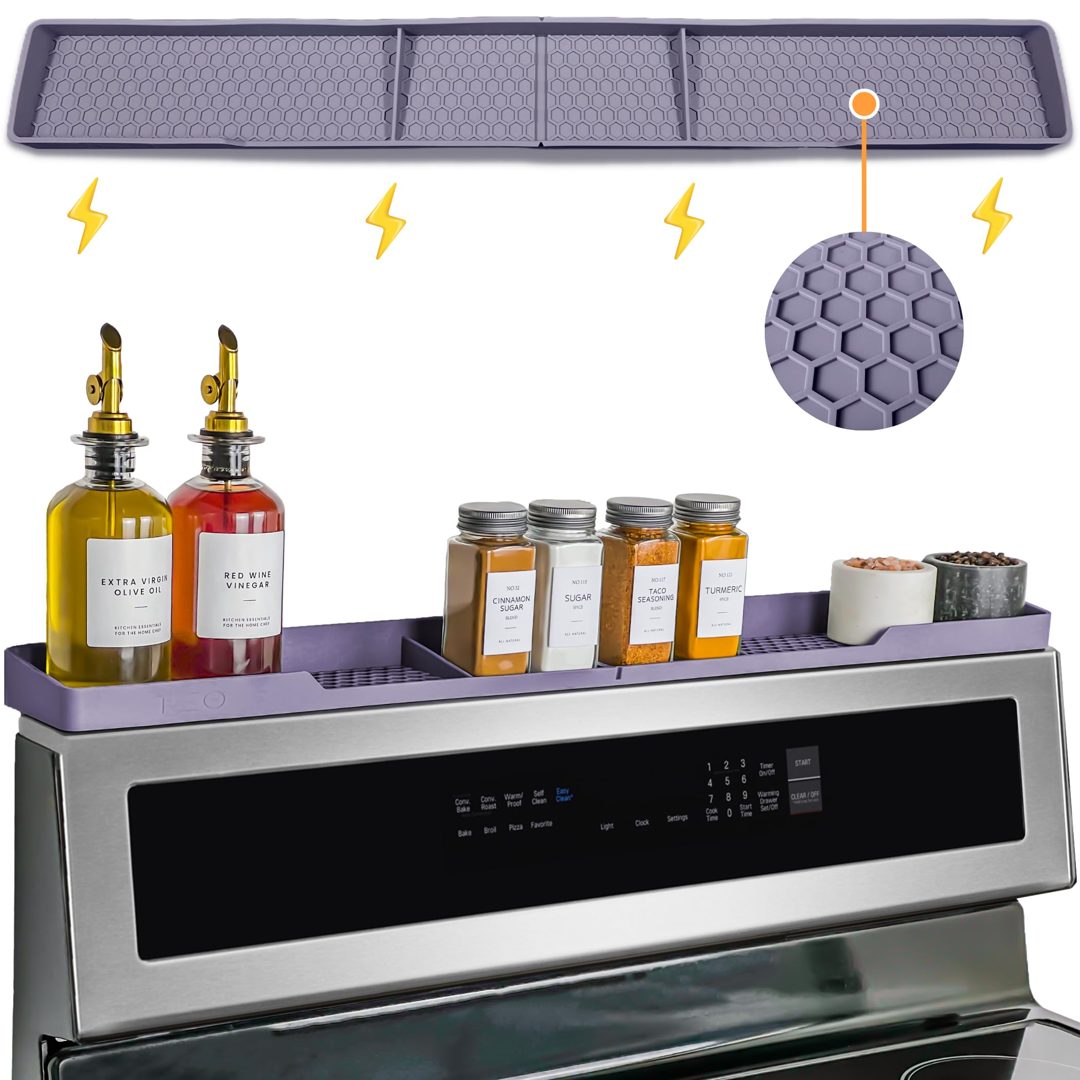 TEO Magnetic Stove Top Shelf - Purple Silicone 30" Over the Stove Spice Rack, Heat Resistant, No Hassle Installation, Dishwasher Safe, Over Oven Shelf