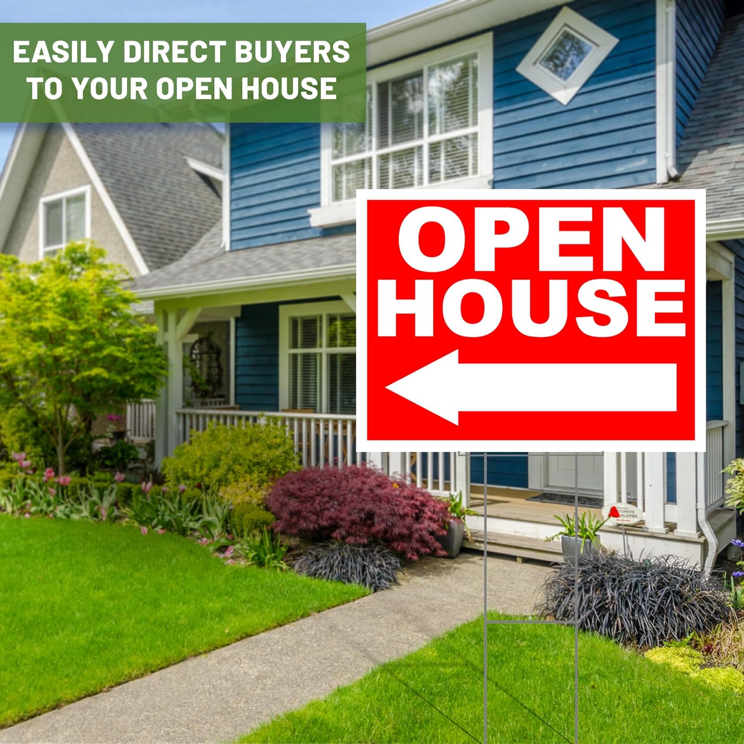 Open House Sign Kit Highly Visible 18' x 24' Signs with Stakes Double Sided Real Estate Signs with Directional Arrows and Free-Standing Folding Sign Stand