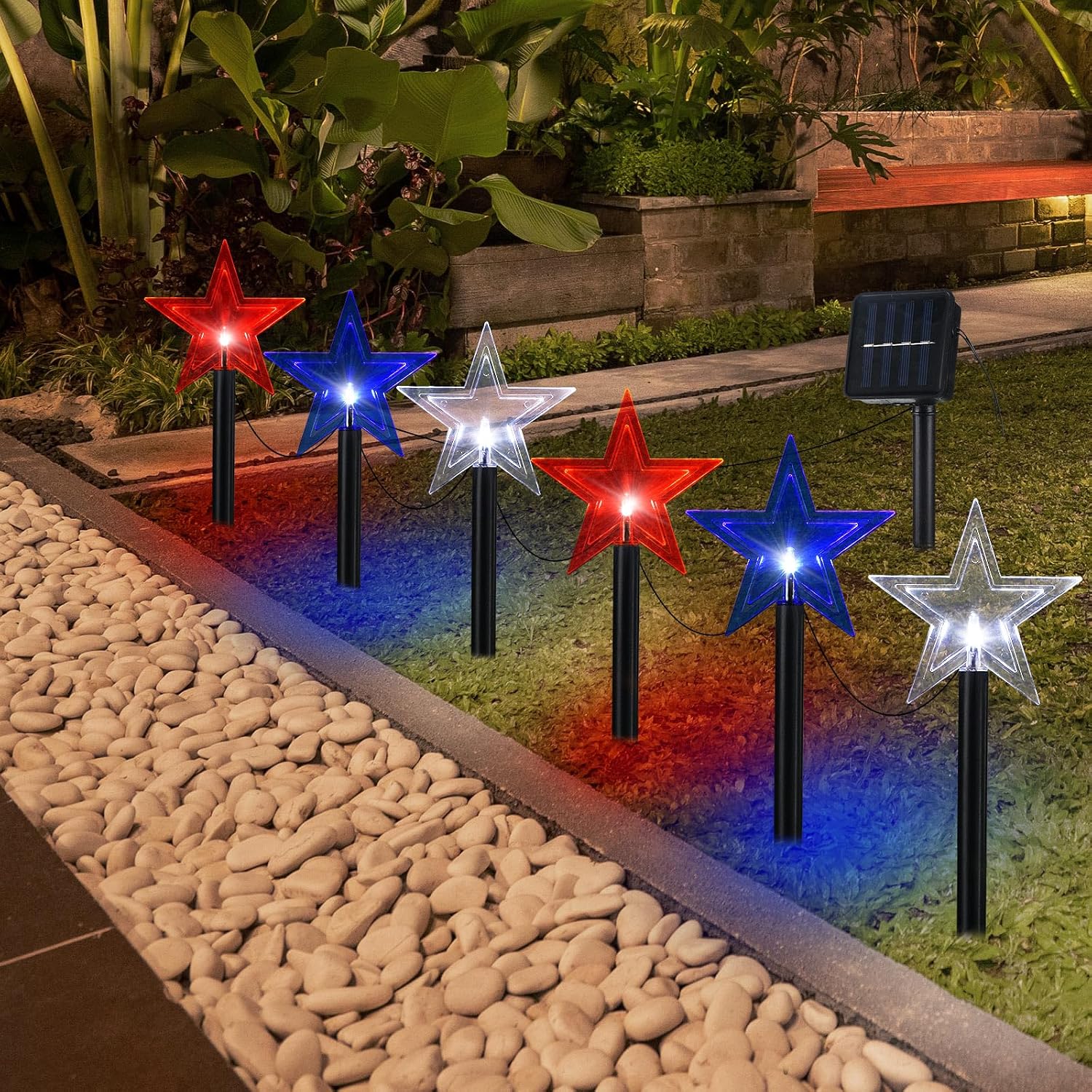 VIHOSE 12 Pcs 250th Anniversary Decoration 4th of July Star Stake Light LED Pathway Lights Markers Solar Waterproof Outdoor Decoration for Independence Day Patriotic Memorial Day Garden Yard Lawn