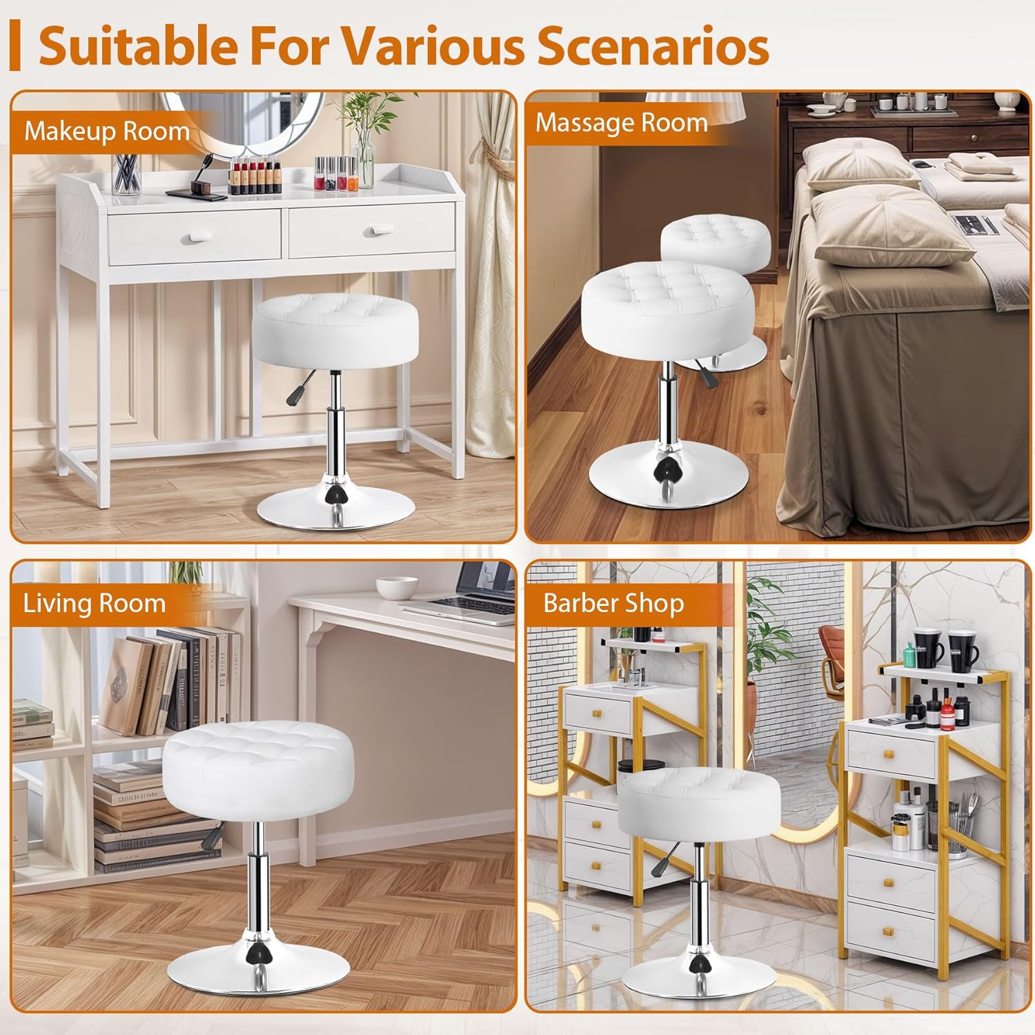 SUPER DEAL Vanity Stools for Makeup, Vanity Ottoman Chair with Adjustable Height and 360° Swivel for Makeup Room Bedroom Living Room, White