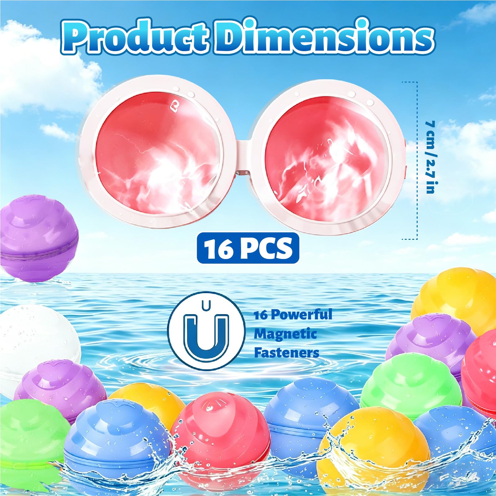 Magnetische Wasserbomben Wiederverwendbar, 10er Set | 10 Sek. Schnellbefüllung, Selbstschließend ohne Knoten, Weiches kinderfreundliches Silikon, Für Pool, Strand und Garten