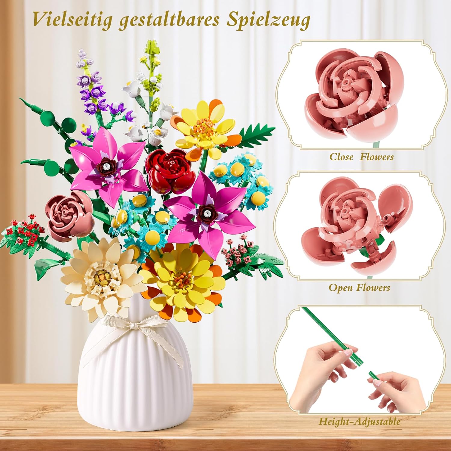 Diagram illustrating adjustable features of LUKAT flower building blocks