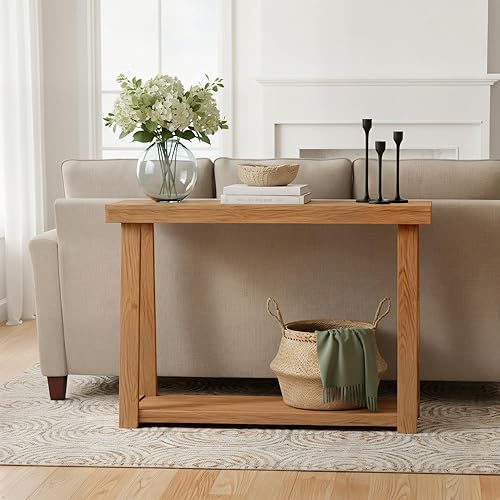 Miniatura 4 de Plank+Beam Mesa de consola de madera maciza con almacenamiento, 46 pulgadas, mesa de sofá con estante, mesa estrecha de entrada para pasillo, detrás