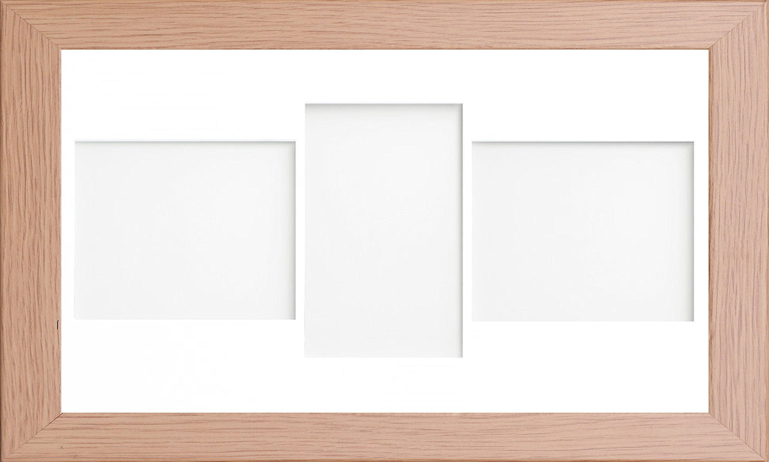 Online2home White Oak Multi Aperture Collage Picture Photo Frame With & Ivory Mount And Choice Of Mount Designs (, 20X10 For 7X5 X3 Lpl)