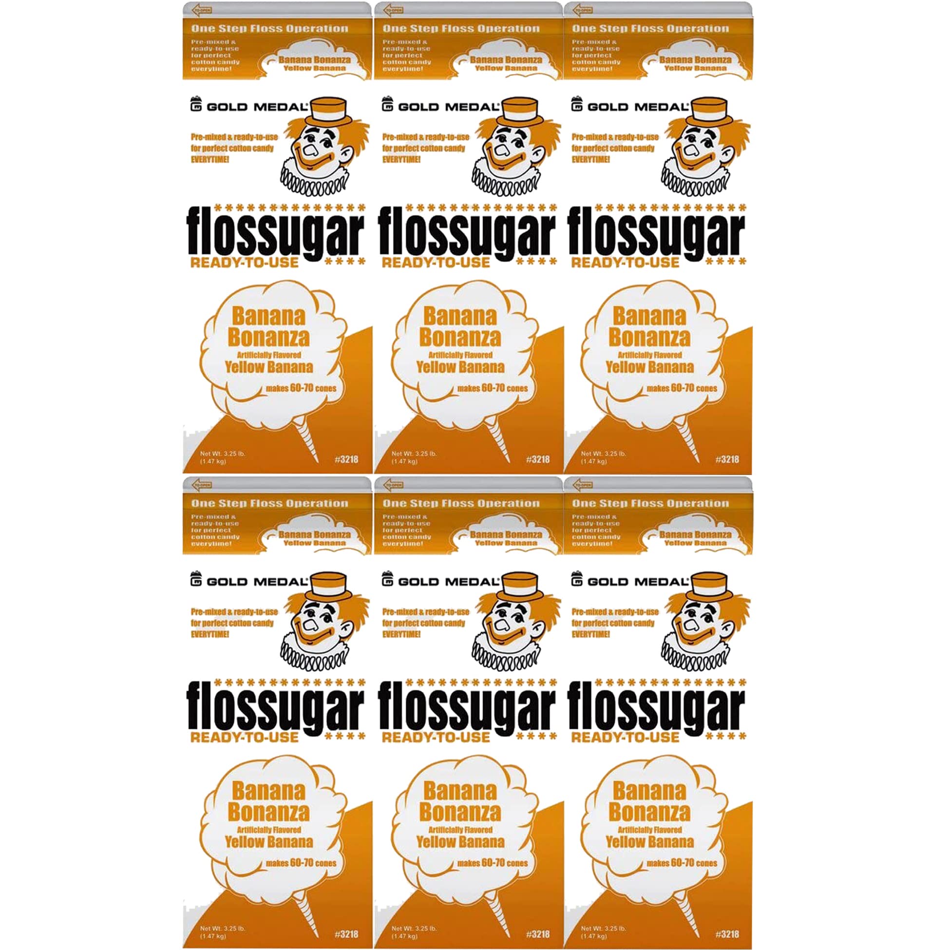 BeeQ BOX - (Pack of 6) Banana Bonanza Cotton Candy Flossugar 1/2 Gallon Cartons