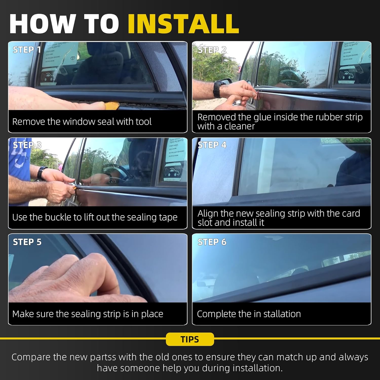 Dasbecan Weatherstrip Window Seal Car Window Moulding Trim 4pcs Compatible with Toyota Prius 2010-2015 Replaces# 75720-47021 75710-47021 75740-47021 75730-47021