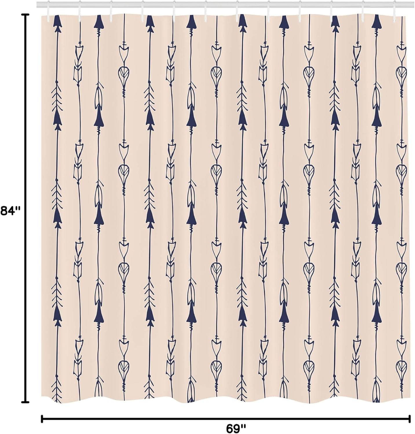 Ambesonne Arrow Shower Curtain, Hand Drawn Repetitive Sticks Pattern Vintage Tribal Illustration Artwork Print, Cloth Fabric Bathroom Decor Set with Hooks, 69" W x 84" L, Champagne Black