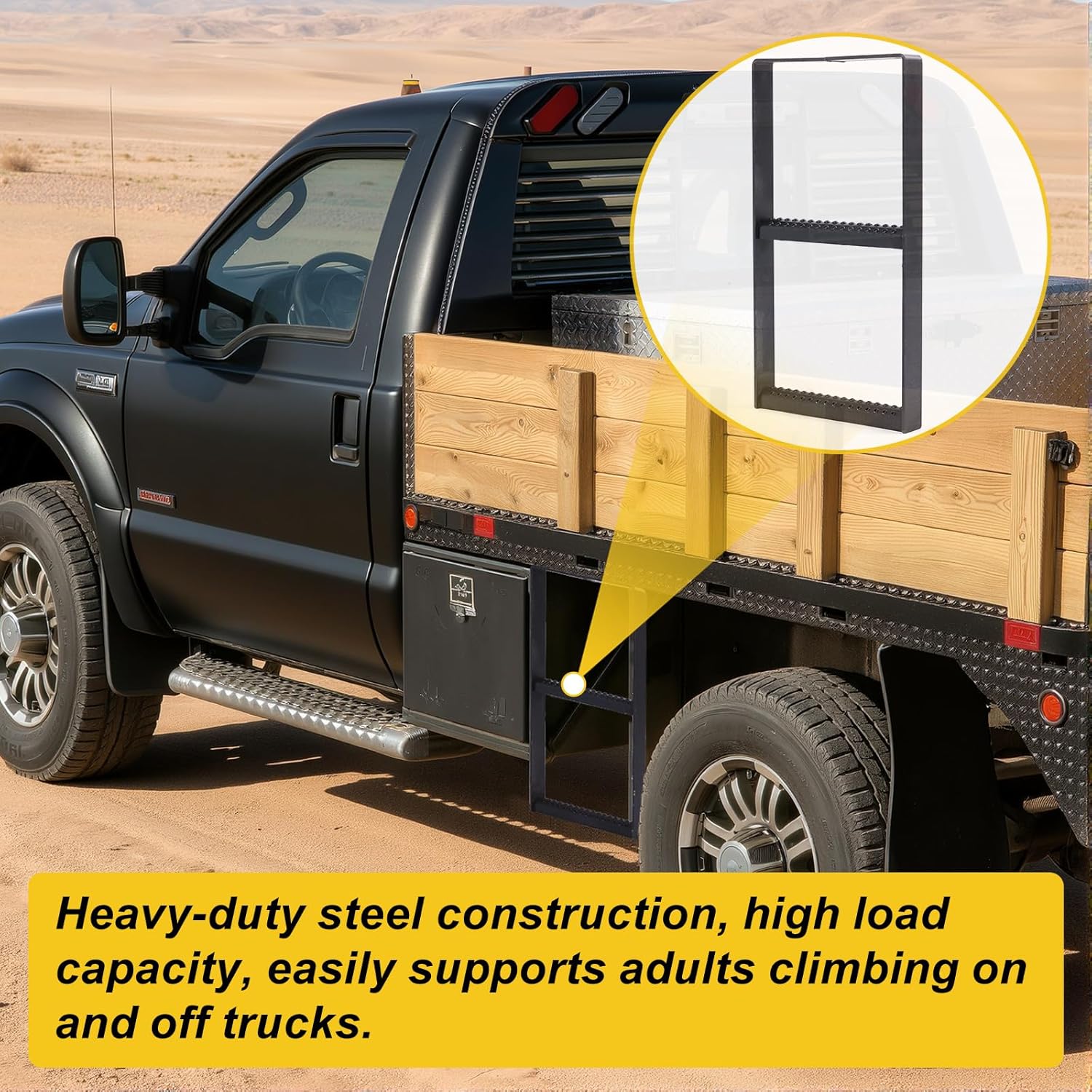 Outus 24.4 x 12.6 Inch Two Rung Steel Pickup Truck Tire Step Heavy Duty Truck Wheel Tire Step for Heavy Duty Pickup Cargo Vans Flatbeds Trailers