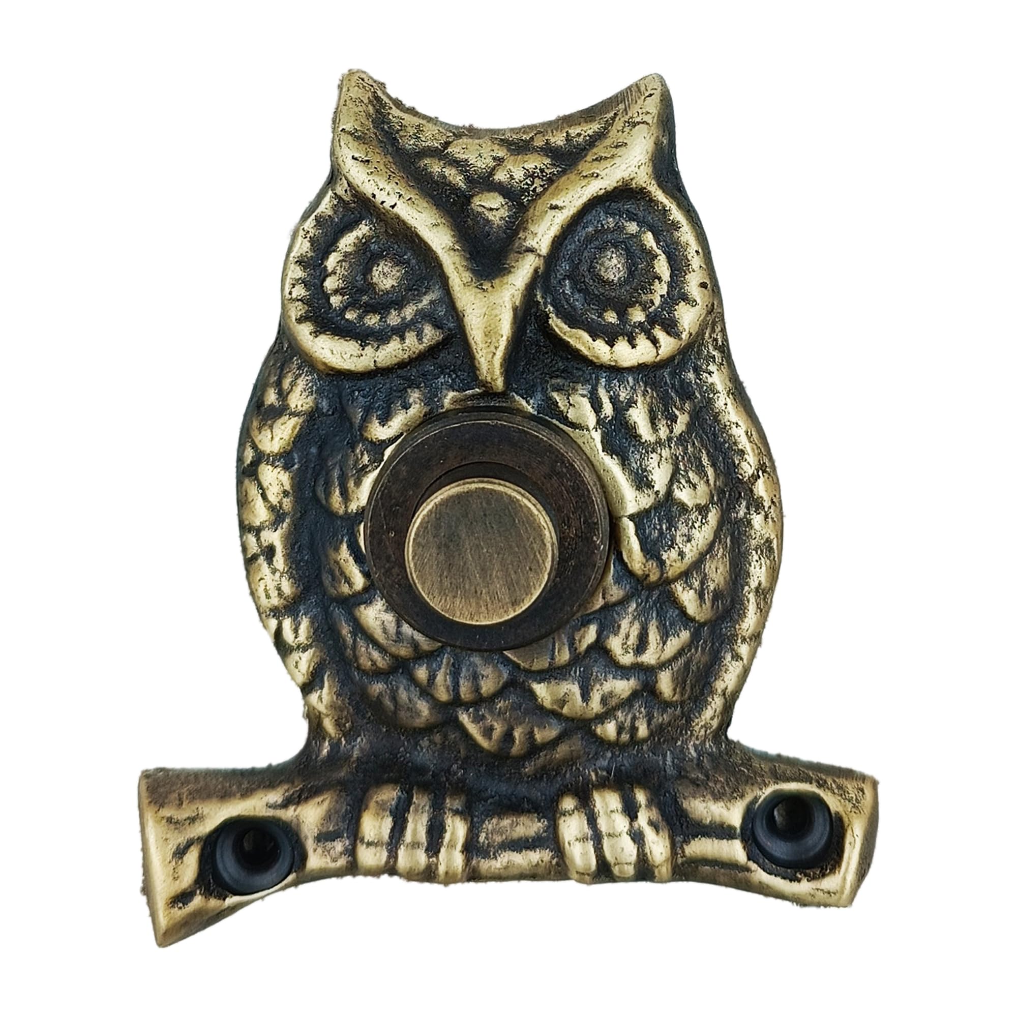 Anatolica Brass Owl Chime Push Button, Decorative Door Bell (Antique Bronze)