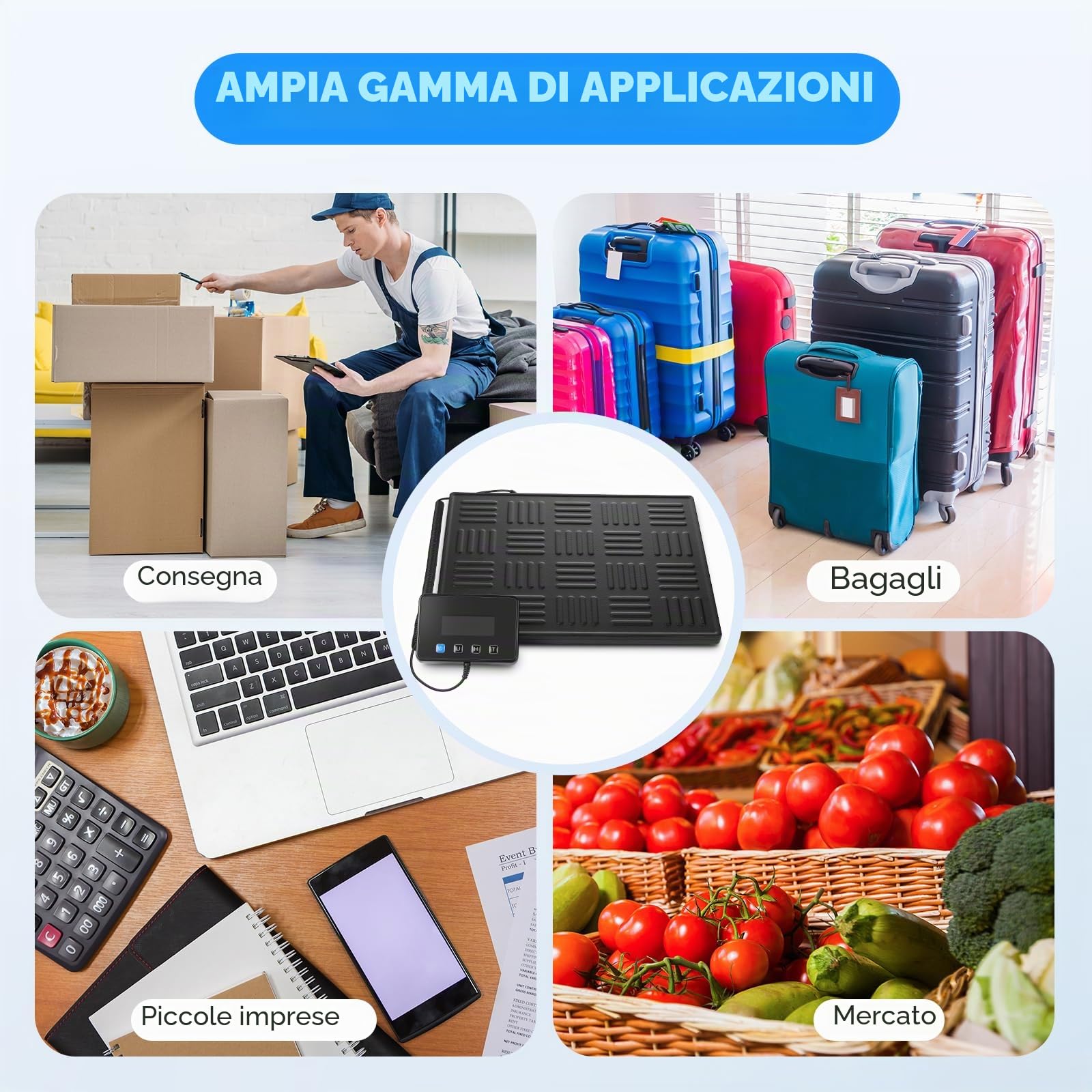 Bilancia Pesa Pacchi 300kg Digitale, Bilancia Postale con Funzione Hold/Tare, Schermo LCD Separato, Piattaforma Grande, Alimentazione a Batteria e USB, Ideale per Piccole Imprese e Pacchi