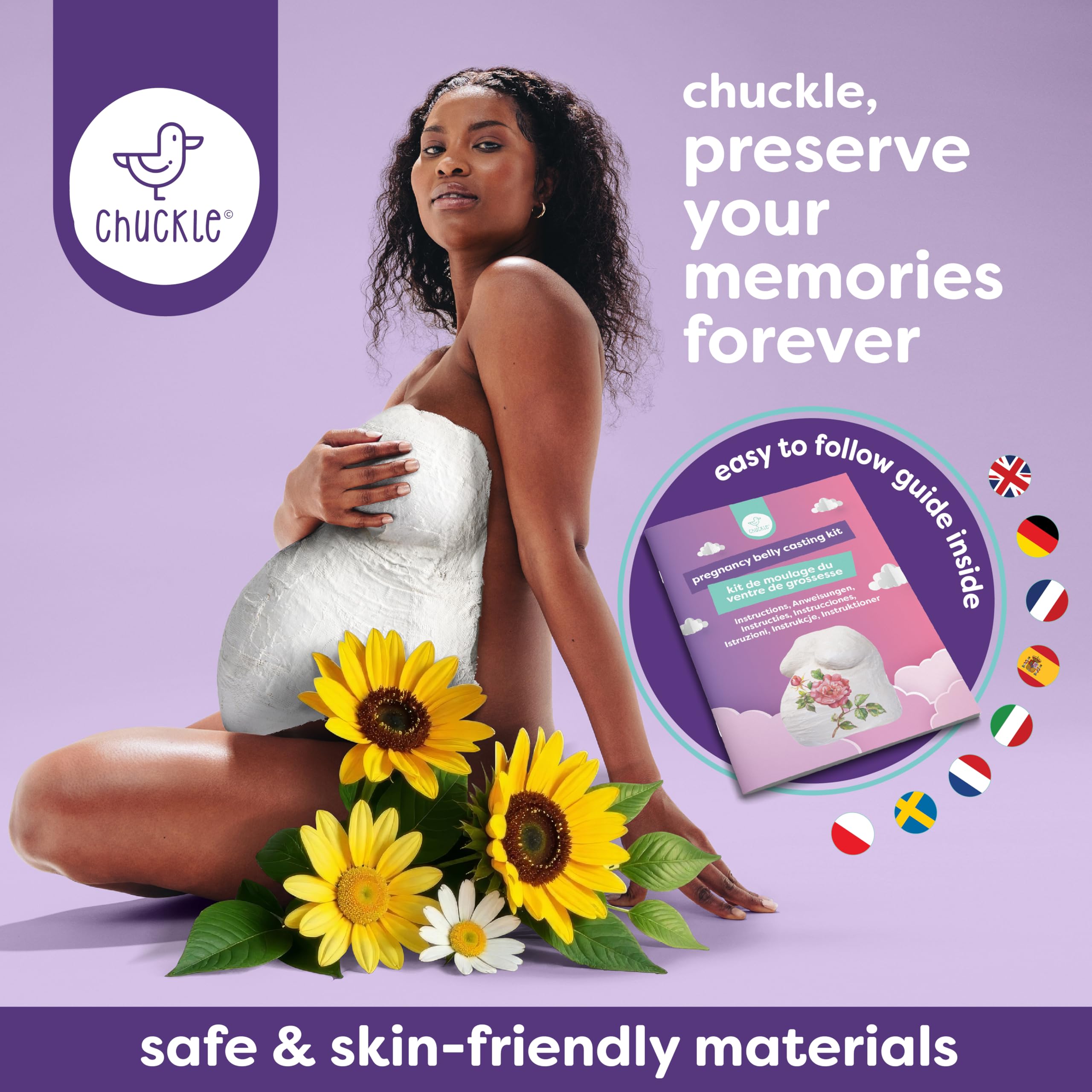 chuckle Kit Complet Moulage Ventre Femme Enceinte en Plâtre | souvenir de grossesse, coffret cadeau future maman, idée baby shower, empreinte 3D à peindre et décorer