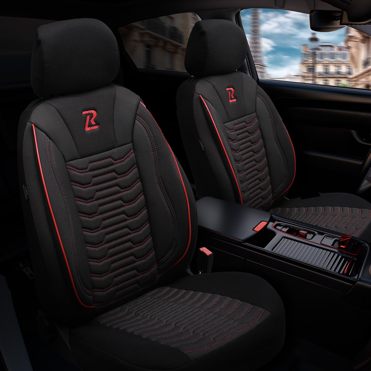 LUCARO Coprisedile Auto per Universale Paris, Rosso | Similpelle lavabile e idrorepellente, adattamento universale, imbottitura traspirante