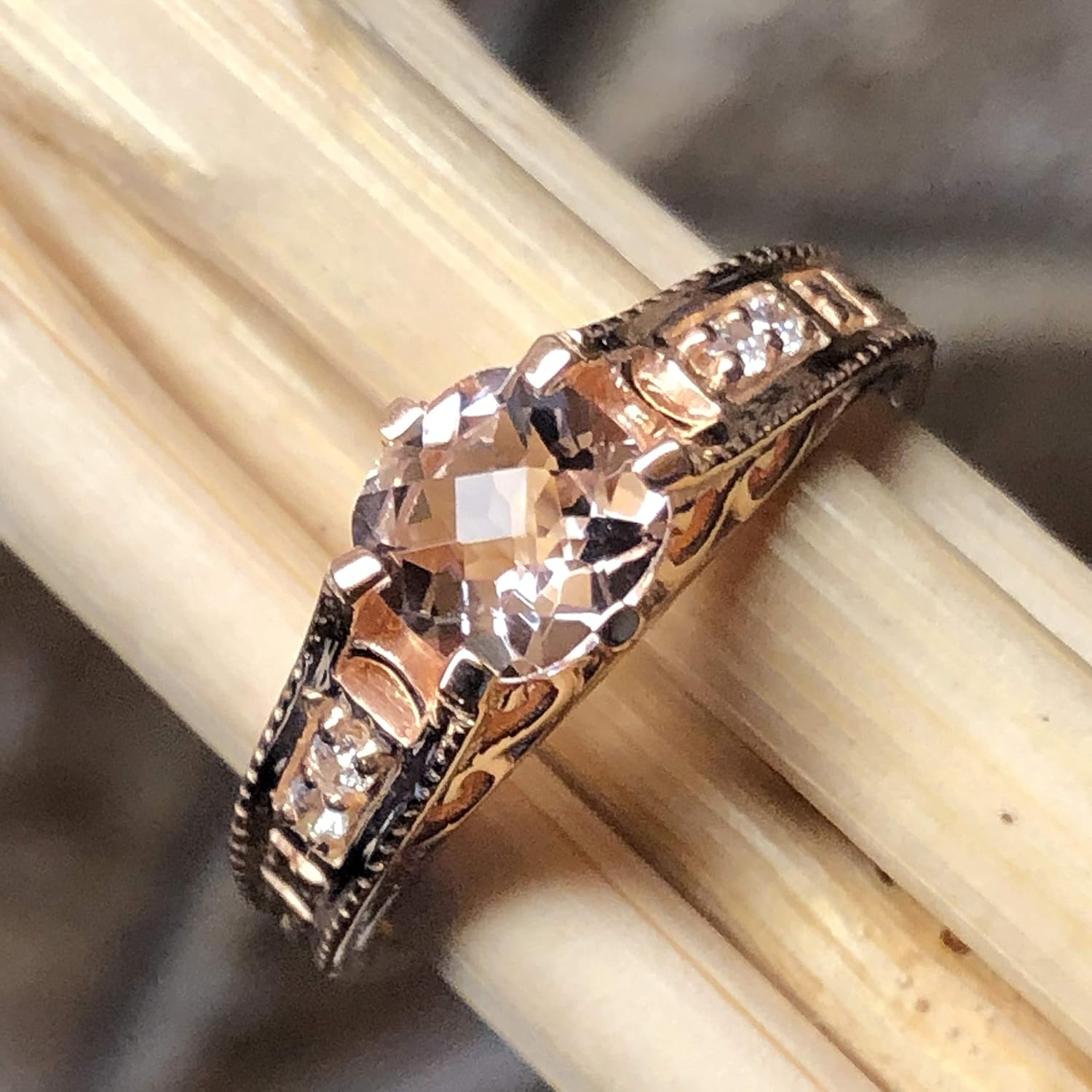 Natural 1ct Peach Morganite 14k Rose Gold Over Sterling Silver Engagement Ring Size 5, 6, 7, 8, 9 - Image 7