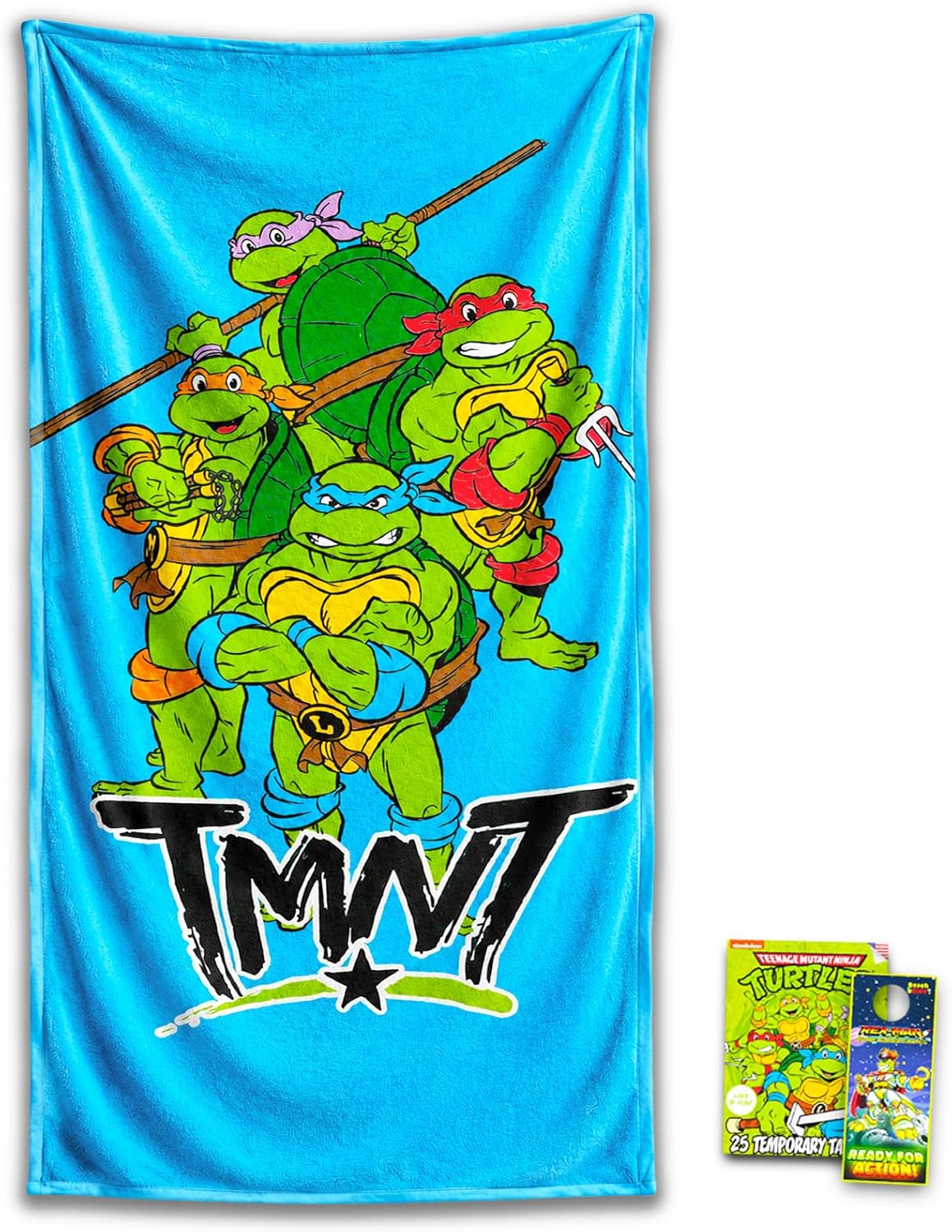 Teenage Mutant Ninja Turtles Bath Towel Set for Kids - Bundle with 27" x 54" Beach Towel Plus Tattoos, More | TMNT Bathroom Pack for Boys