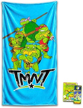 Teenage Mutant Ninja Turtles Bath Towel Set for Kids - Bundle with 27" x 54" Beach Towel Plus Tattoos, More | TMNT Bathroom Pack for Boys