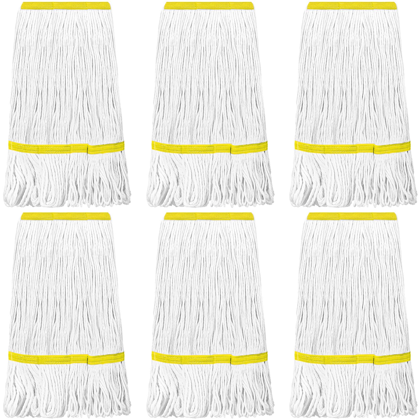 Eccliy 6 Pack Mop Heads Replacement 18 Oz Loop End,White, Yellow