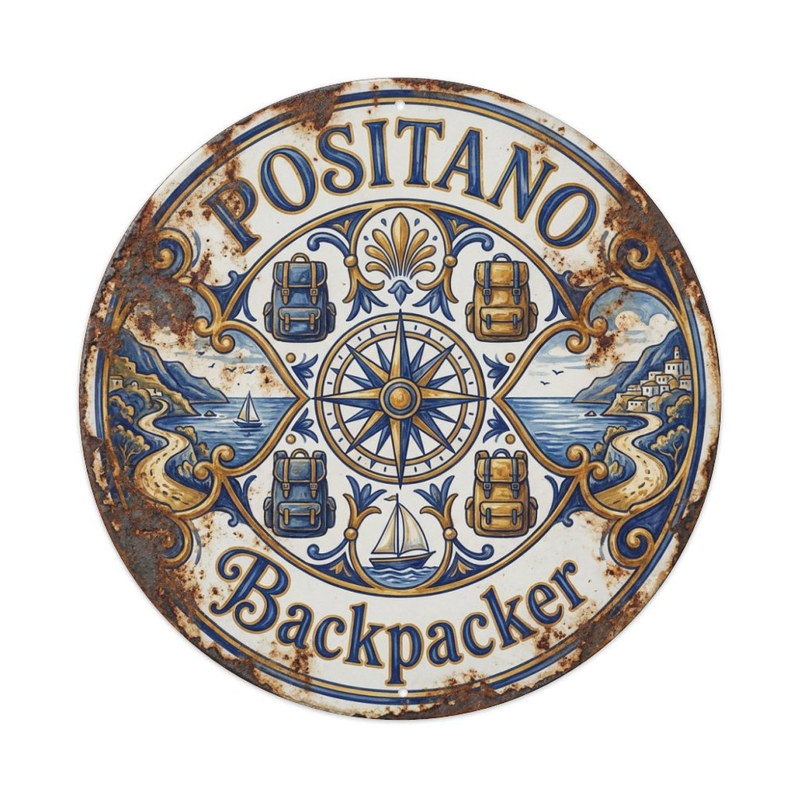 Vintage Travel Positano Italy Traveler Metal Tin Sign Plaque