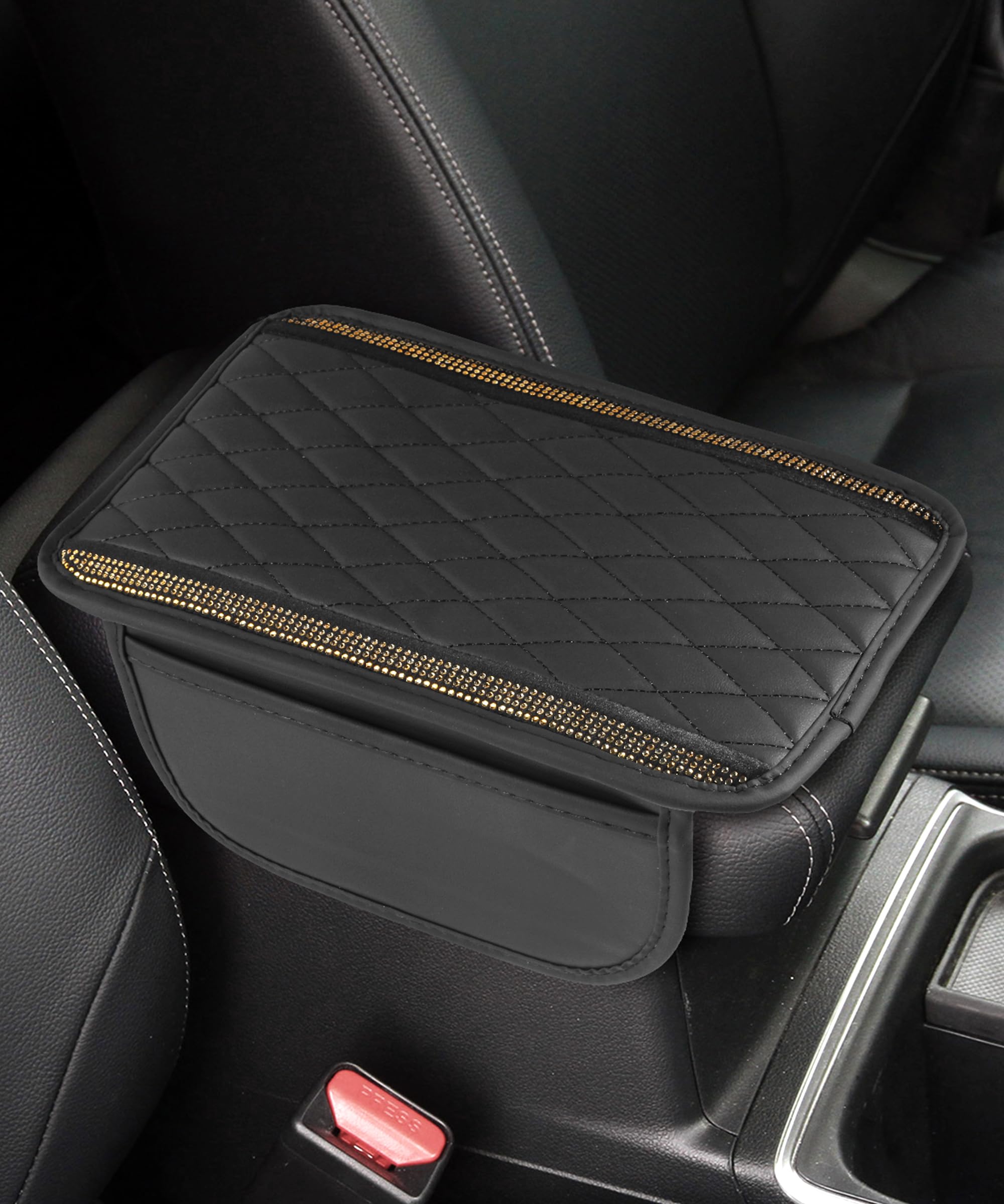 Center Console Cover,Bling Car Accessories for Women,Automotive Armrests,Arm Rest Cover for Car,Middle Console Cover,Suitable for Sedans,Cars,Trucks,SUVs,RVs and Commercial Vehicles (Gold)