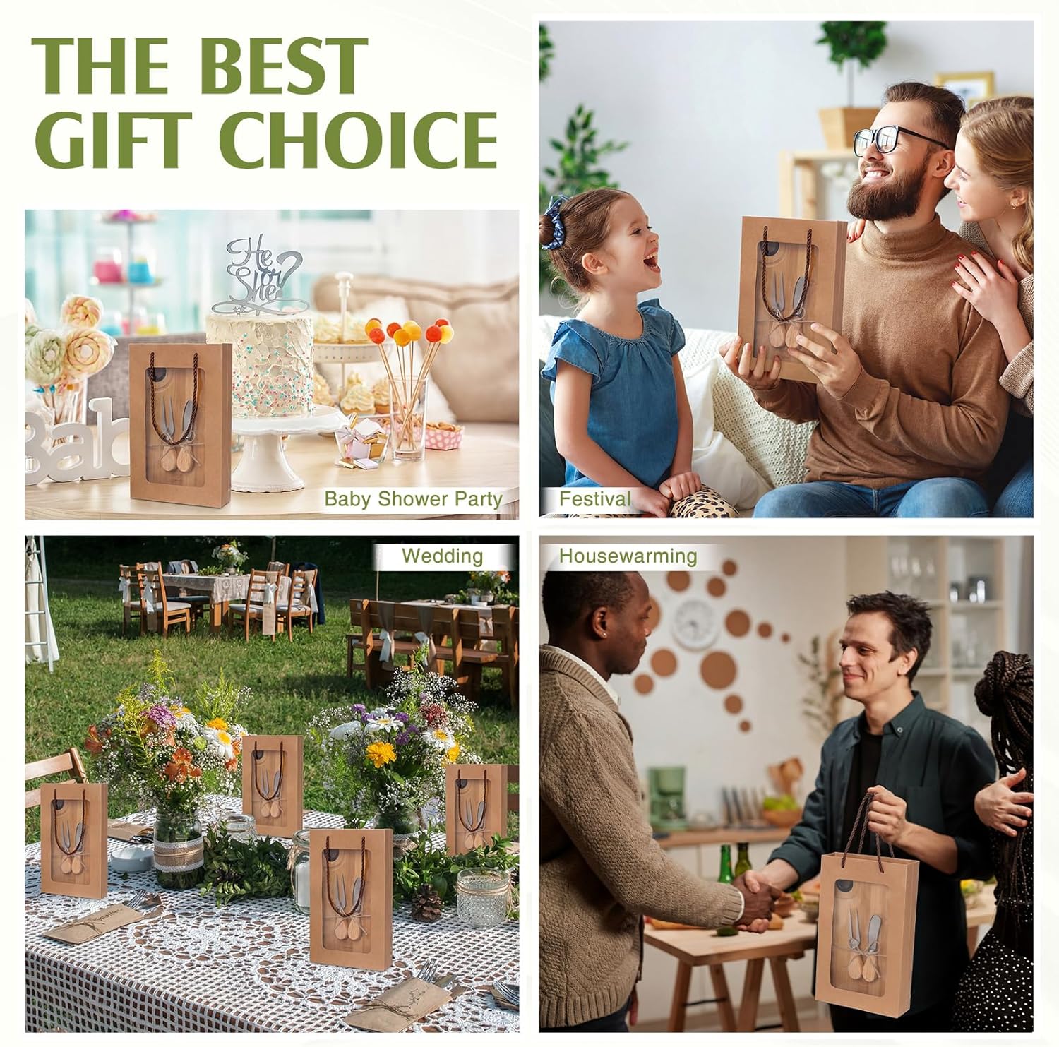 LemonRoad 6 Set Bridal Shower Favors Bamboo Cheese Board Charcuterie Board Gift Set with Knives Forks Bags for Baby Shower Gifts Easter Spring Wedding Favors