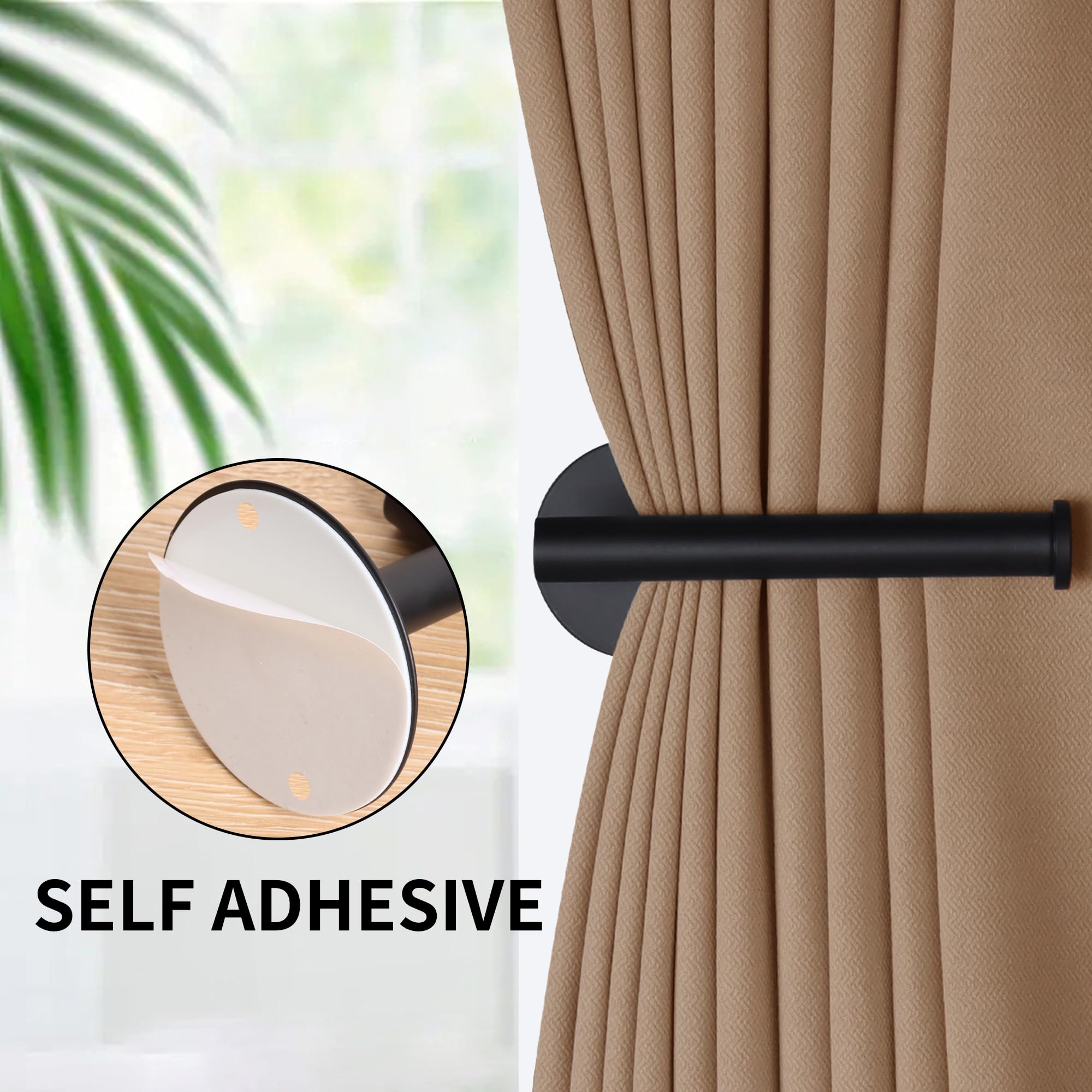 Groleca 2 Pack Curtain Holdbacks No Drill Curtain Tiebacks Self-Adhesive/Screw-in Curtain Holdbacks Curtain Pull Backs Curtain Hooks Curtain Holders Curtain Tie Backs for Curtains (2, Black)