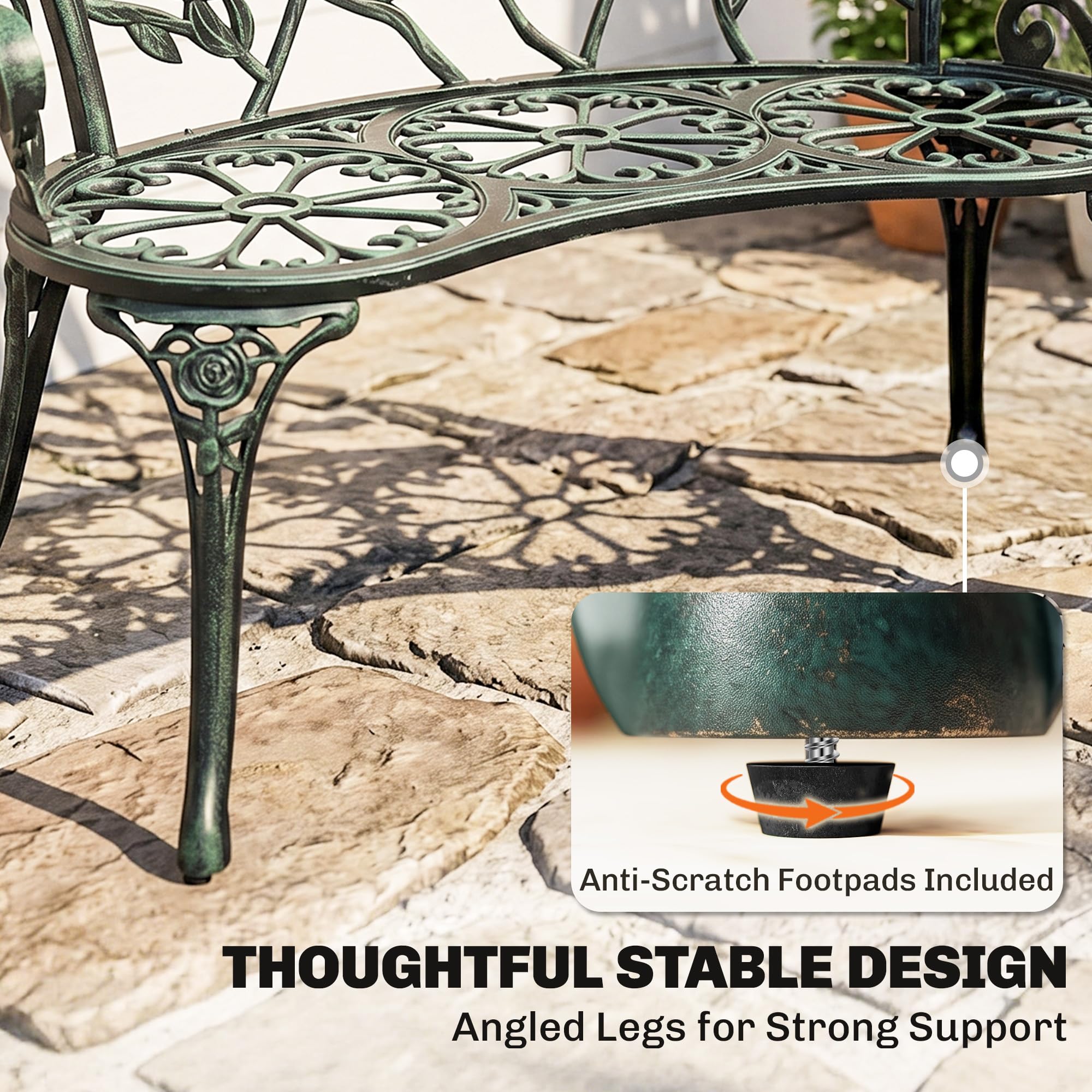 Outsunny Banc de Jardin 2 Places Style Néo-Rétro Motif Rose Vert Vieilli