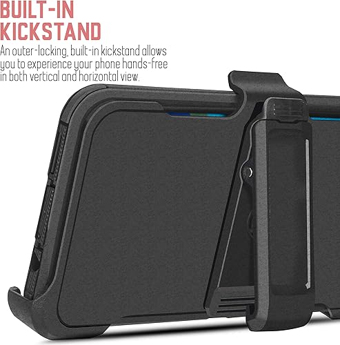 Miniatura 5 de Funda protectora híbrida para T-Mobile Revvl 4 a prueba de golpes con función atril de pantalla integrada y clip para cinturón (negro)