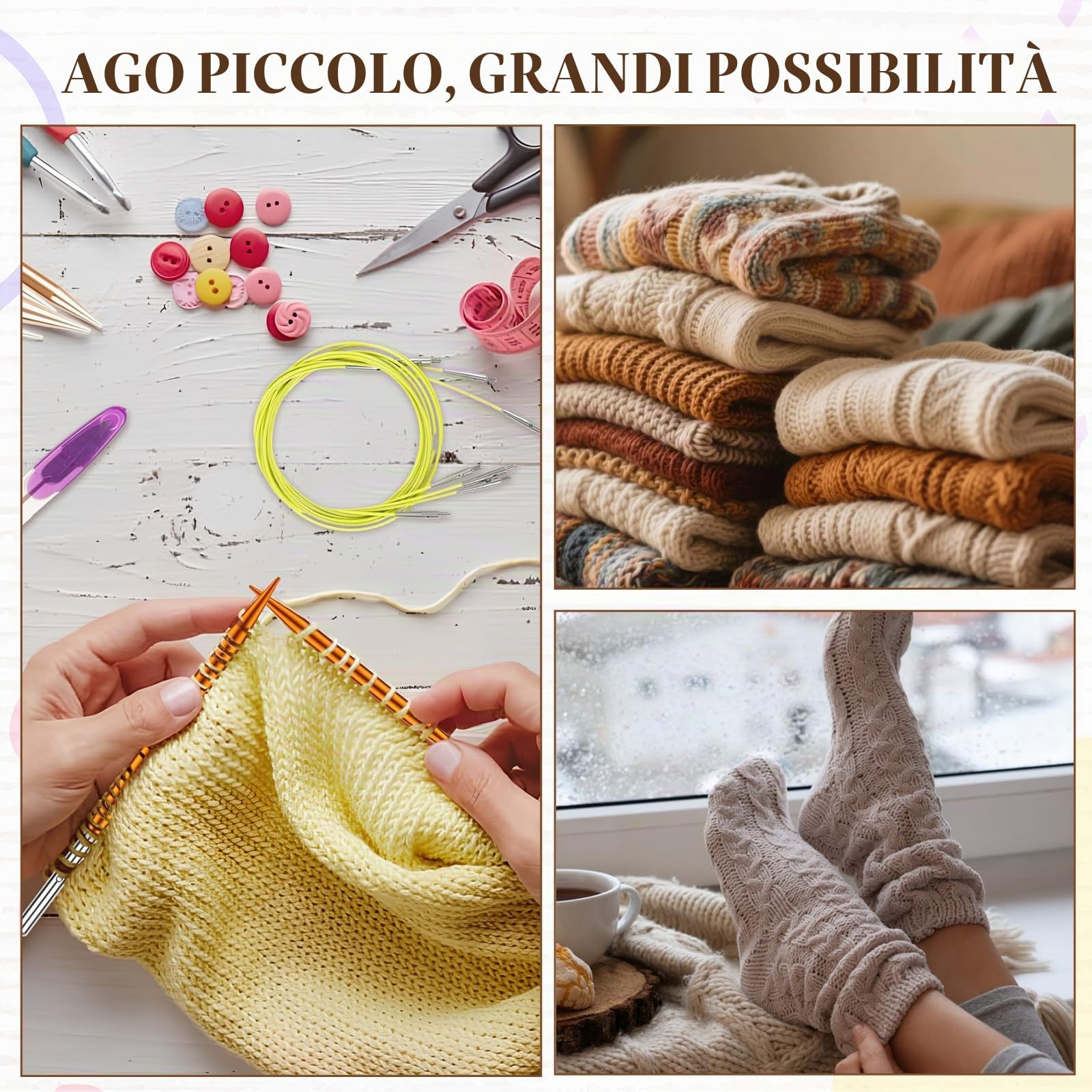 Set di Brevi Ferri Circolari Intercambiabili, Ferri Circolari Mini da 5 cm con Custodia e Accessori, 12 Diametri di Ferri da 3-8 mm, 4 Lunghezze Regolabili da 20-40 cm (12 Paia)
