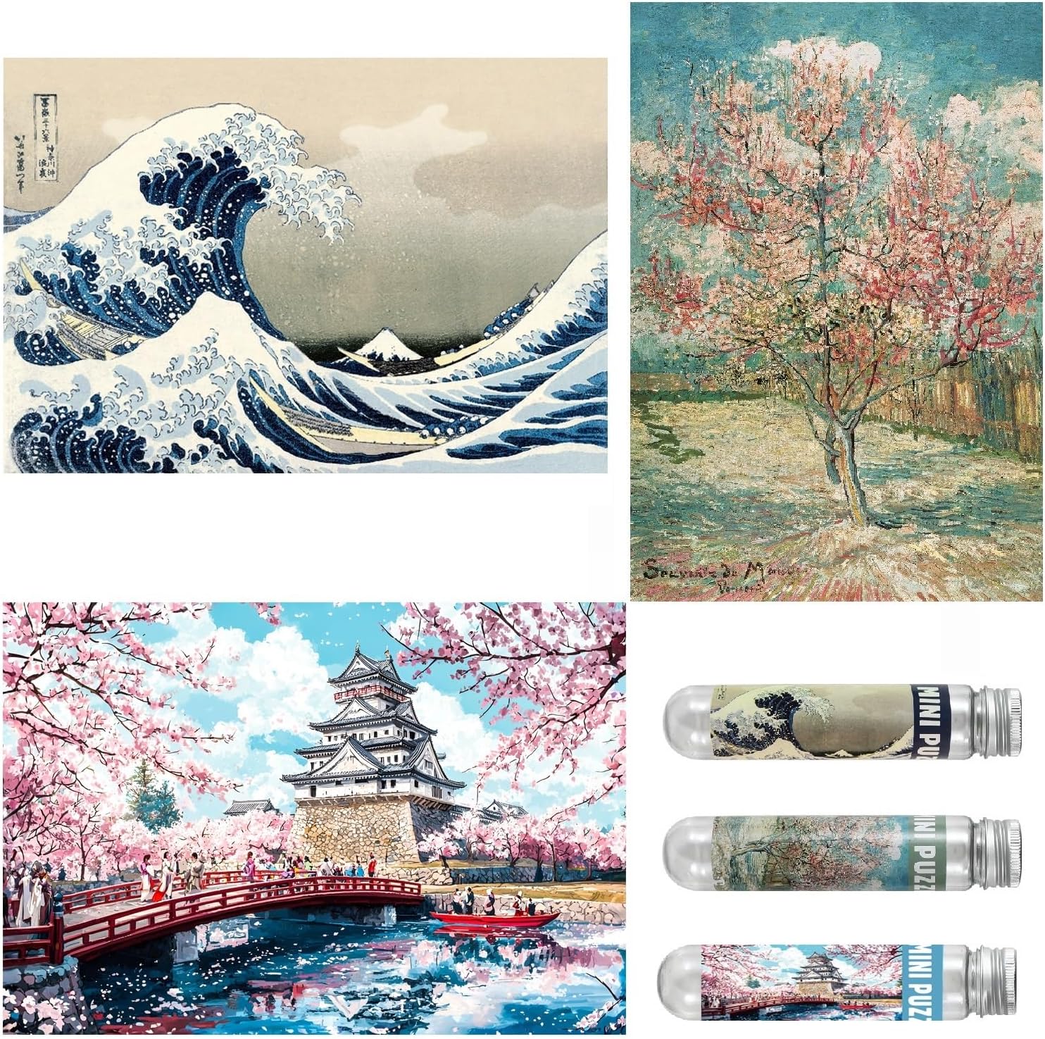 Small Jigsaw Puzzles for Adults 150 Pieces Mini Jigsaw Puzzles Challenging Castle Ukiyoe Sea Wave Tiny 6 x 4 Inches, 3 Pcs