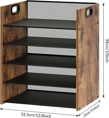 Miniatura 10 de LMZAPET Organizador de escritorio de madera de 3 niveles con asa, organizador de papel de malla, bandeja de cartas, organizador de archivos de