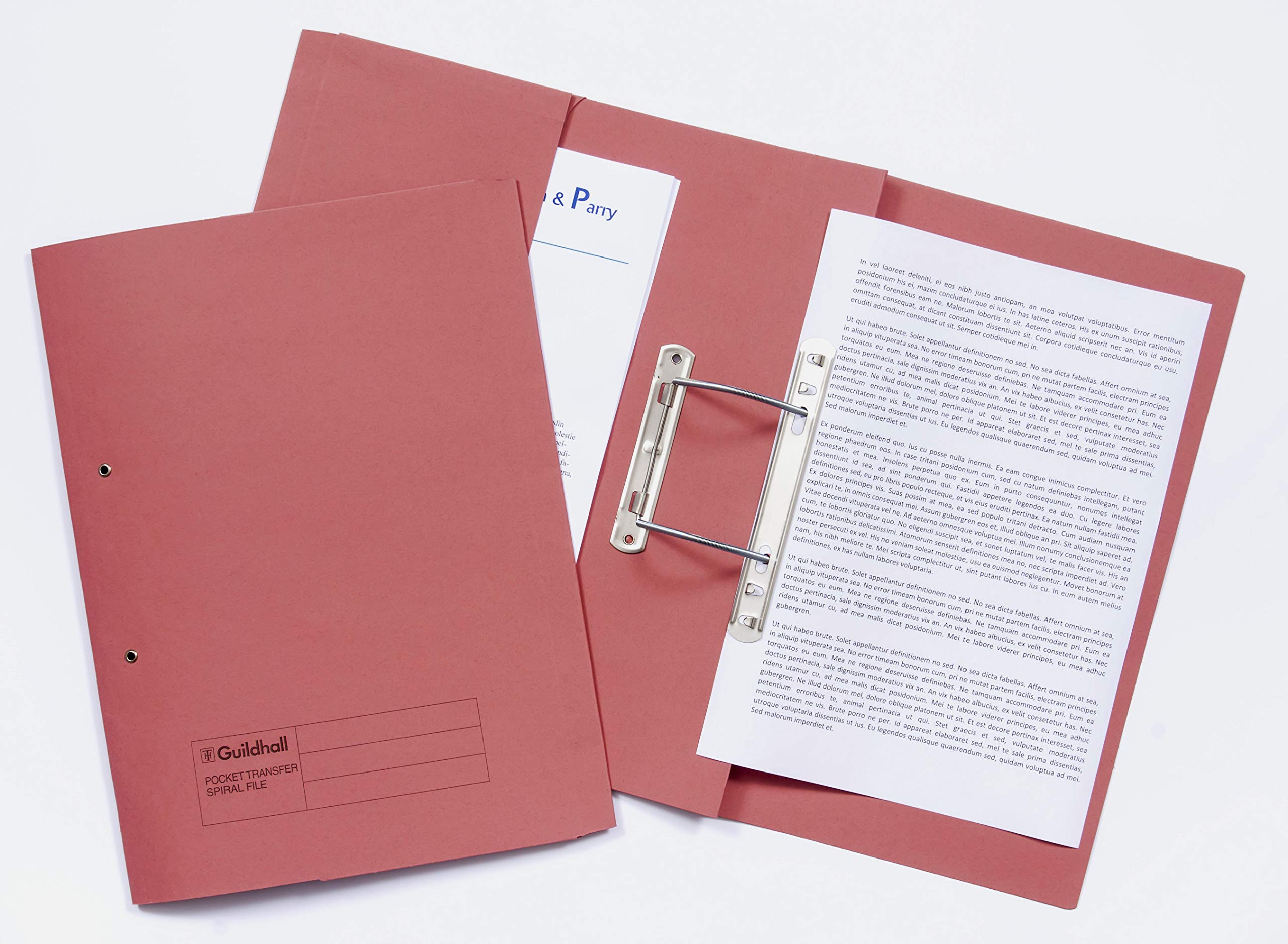 Exacompta - Ref 349-REDZ - Guildhall - Pocket Spiral File, 315gsm Heavyweight Manilla, Holds A4 & Foolscap Documents, Left Hand Pocket, Blue Angel Certified - Red, Pack of 25
