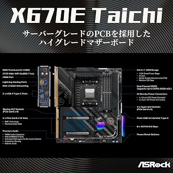 ASRock Motherboard X670E Taichi AMD Ryzen 7000 Series CPU Soket AM5 Compatible X670E E-ATX Motherboard