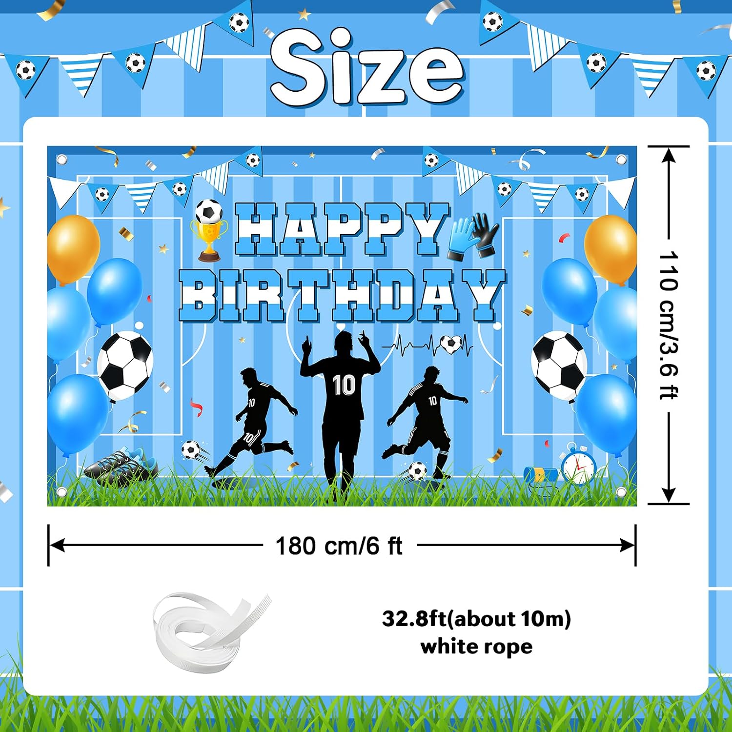 Avezano Soccer Star Birthday Party Decorations Soccer Sports Theme Happy Birthday Banner Backdrop Kids Teens Football 10th Birthday Party Celebrations Supplies (Blue, 6x3.6 ft)
