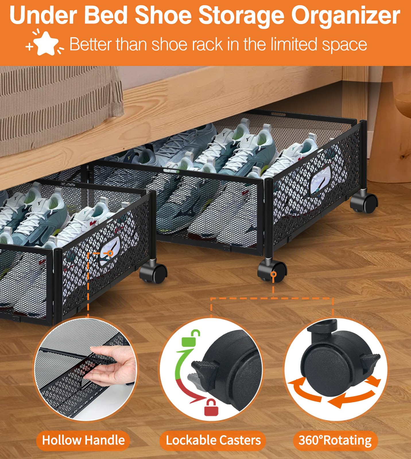 Lot De 2 Rangements Sous Lit Avec Roulettes - 50L, Pliables, Pour Jouets, Vêtements