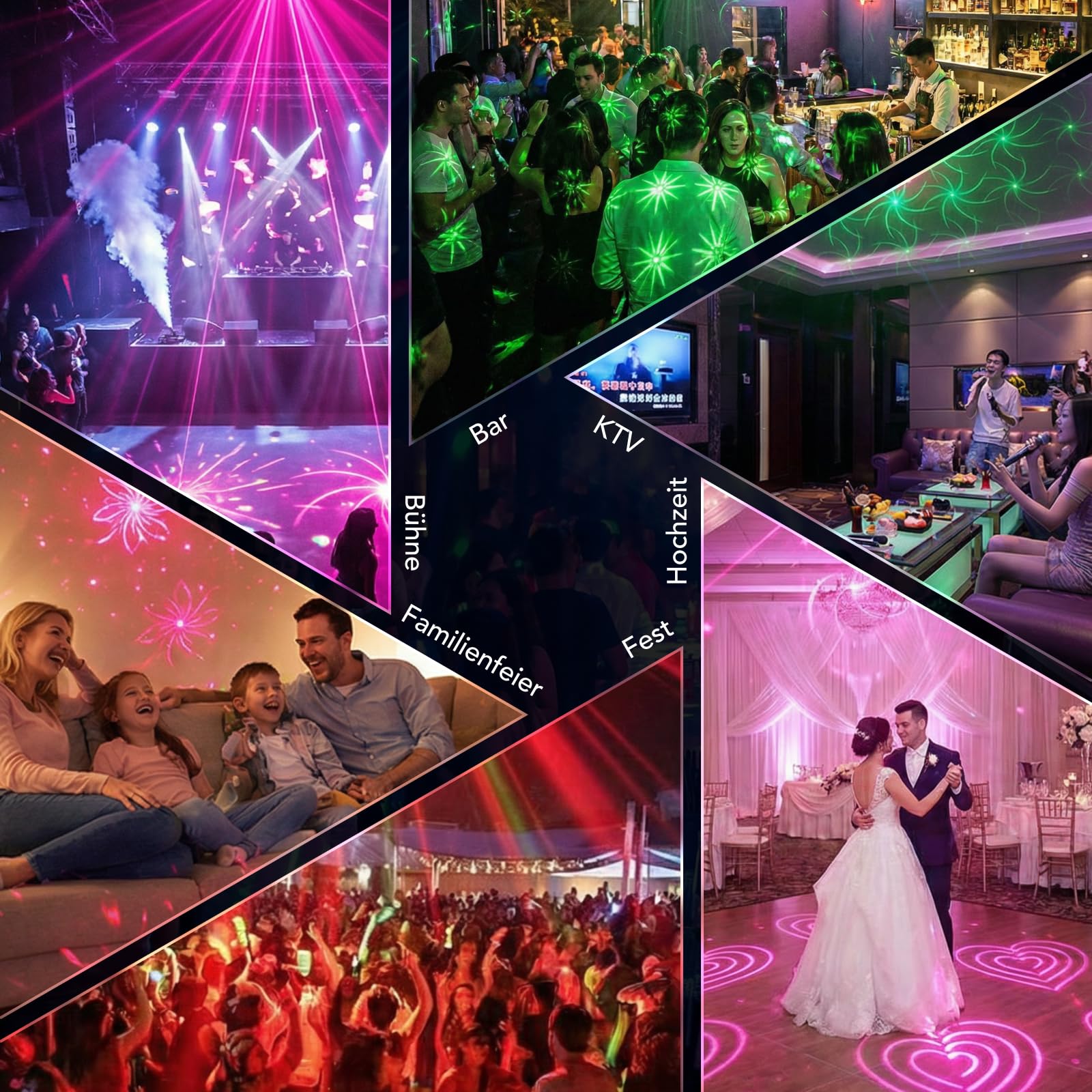 Tomshine 5-in-1 DMX Partylicht, 150+ Lichteffekt-Kombinationen & 15 Farben Magic Ball, 12x UV Schwarzlicht & 2x Goldene Stroboskop, Roter Stern-Strahl, Musikgesteuert Discolicht für Club, DJ