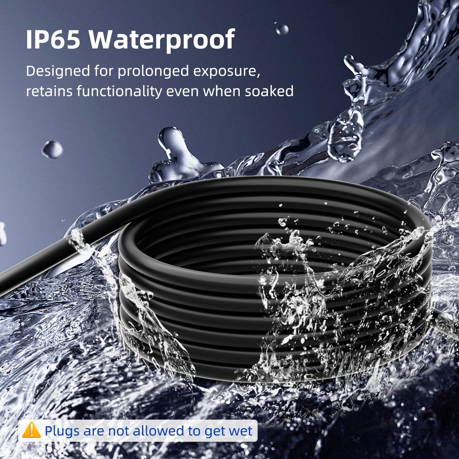 Cable de extensión para exteriores, 25 m, multienchufe, calibre 12, impermeable, color negro, cable de extensión con 3 enchufes, cable de alimentación de 3 pines para luz indicadora