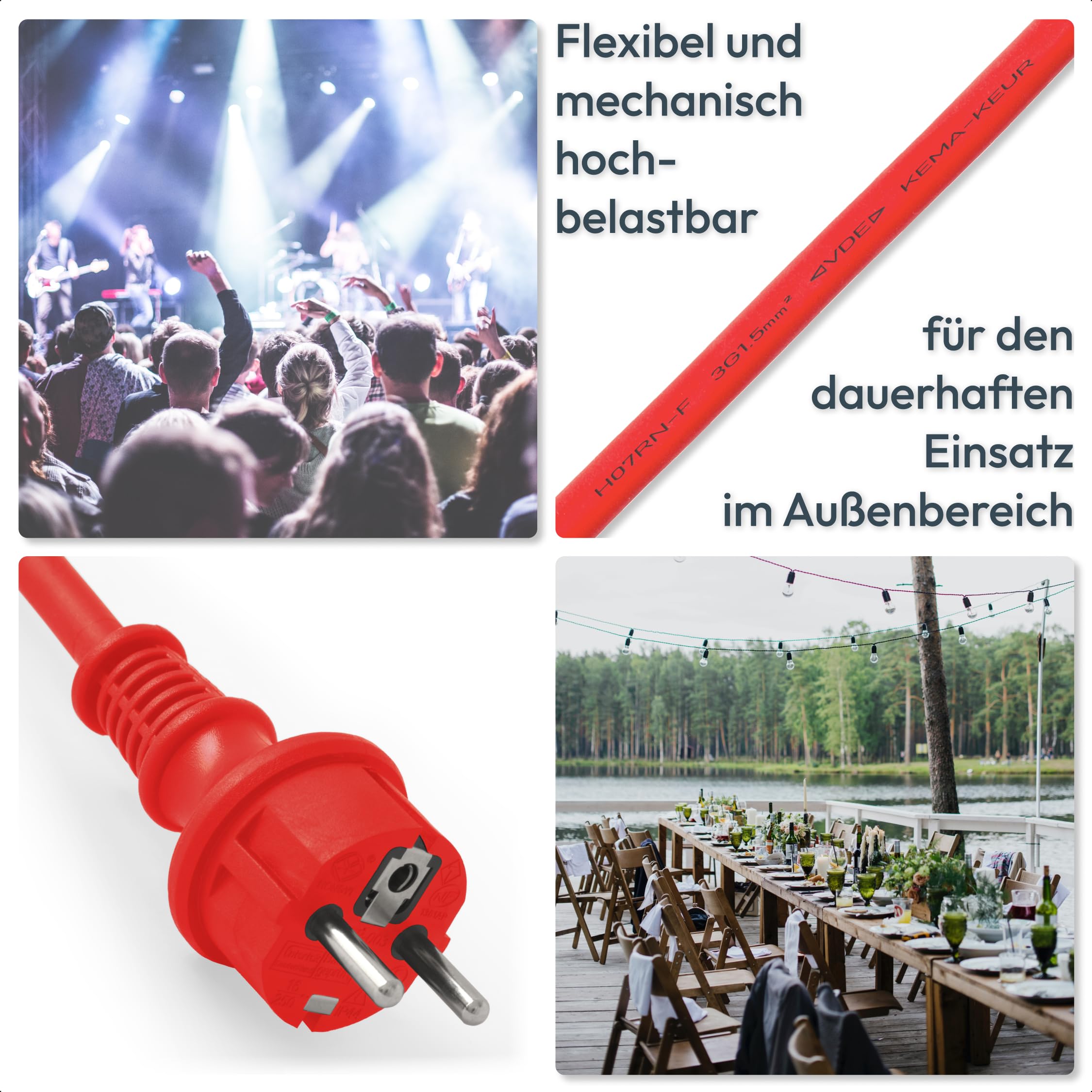 Rallonge en Caoutchouc 40 m pour Chantiers, ateliers, Industrie, pour Usage extérieur Permanent et Fortes contraintes mécaniques H07RN-F 3G1,5 mm² Rouge