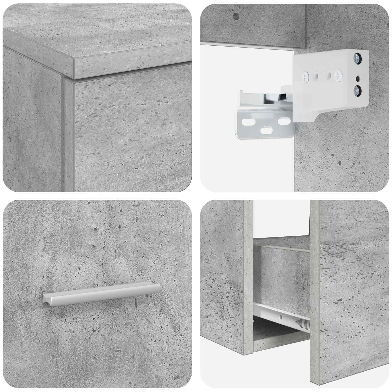 Hothingwell Zestaw mebli łazienkowych 2 szt. Szary Beton 49,5x35x80 cm | Solidne drewno inżynieryjne, przestronne przechowywanie, umywalka pozycjonowana, 2 wiertła w zestawie