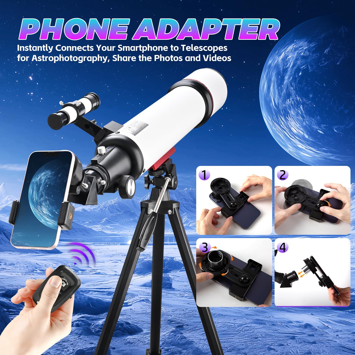 Coolifepro Teleskop, Teleskop Astronomie für Kinder & Anfänger, 90mm Aperture, 700mm Refraktive Teleskope Erwachsene, Tragbares Astronomisches Refraktor Teleskop mit Stativ, Telefon Adapter, Rucksack