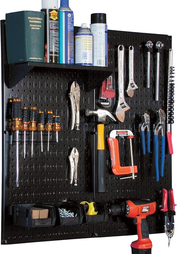 Wall Control Industrial Metal Pegboard- Black Three 16inx32in Panels