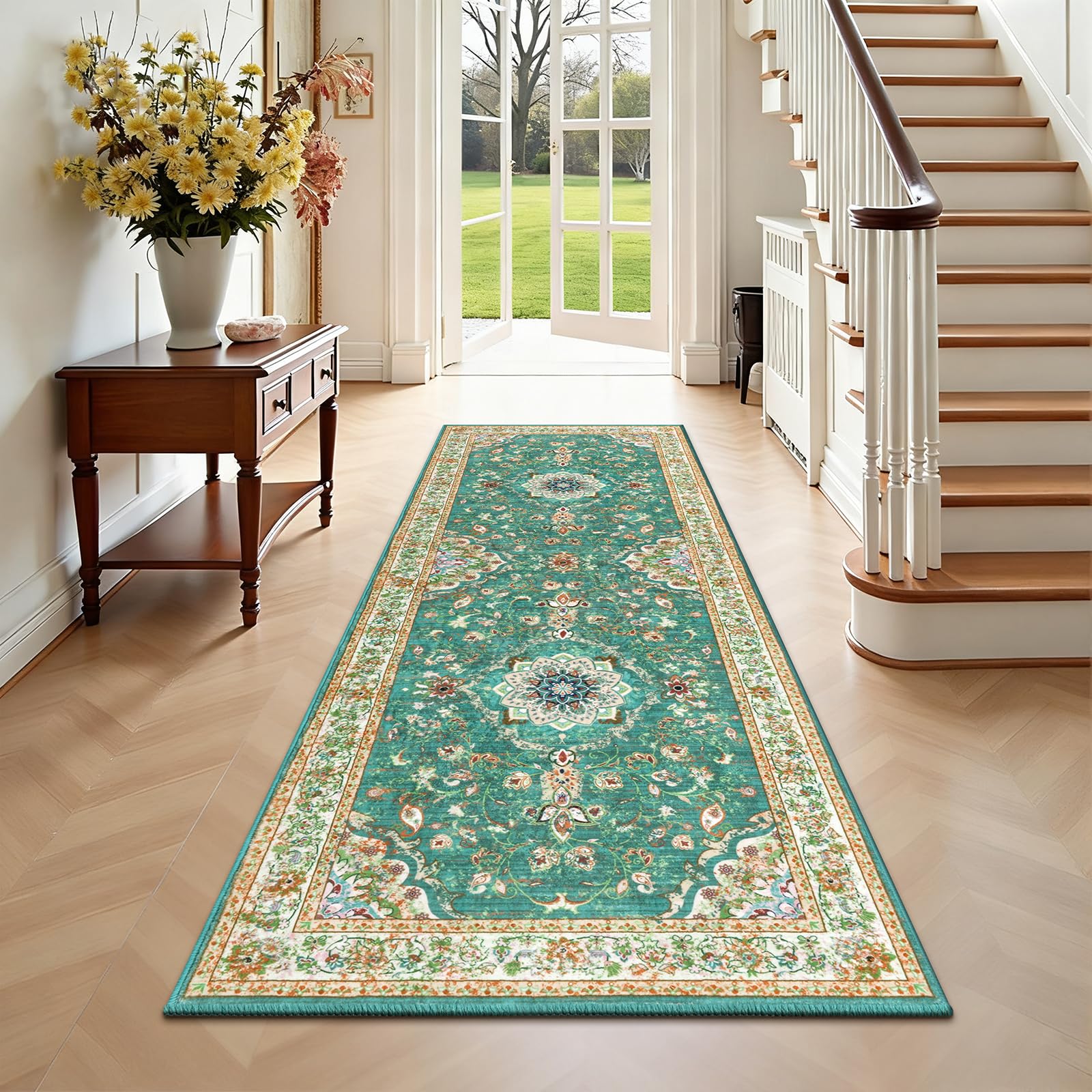 Enyhom Tappeto Corridoio Lungo 80 x 200 cm Vintage Floreale Passatoia Corridoio Morbido Tappeto Cucina Antiscivolo Lavabile Tappeto Ingresso Interno per Cucina, Soggiorno, Camera da Letto, Lavanderia