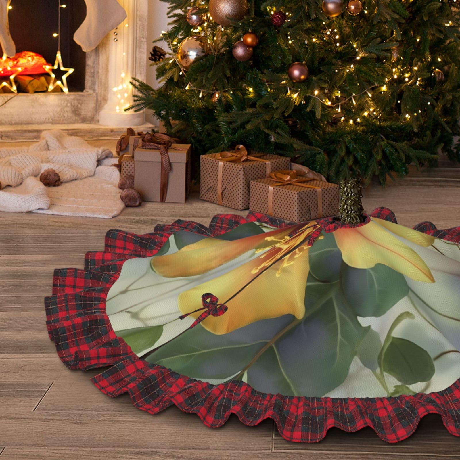 Jupe de sapin de Noël 122 cm eucalyptus, tapis de sapin de Noël imperméable rustique