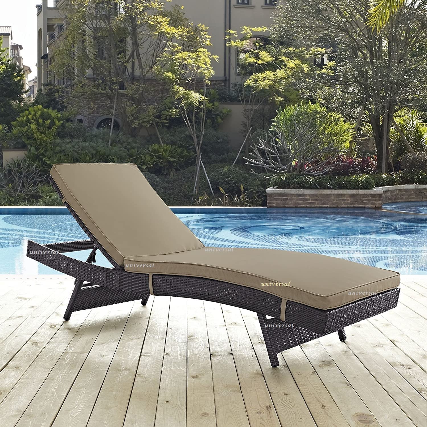 UF Outdoor Poolside Lounger with Adjustable Backrest Sun Chaise Recliner for Terrace Garden Poolside for Relaxation Durable and Stylish - (Beige & Brown)-image-4