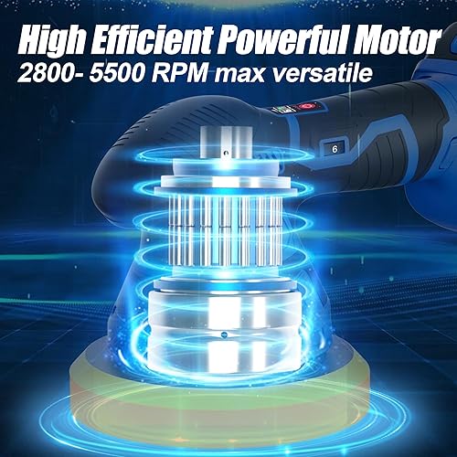 Miniatura 3 de AZZUNO Pulidora inalámbrica para automóvil, 2 baterías de 2 Ah 21 V, kit de cera de 6 pulgadas, 6 velocidades variables, 5500 RPM, 5 tipos de
