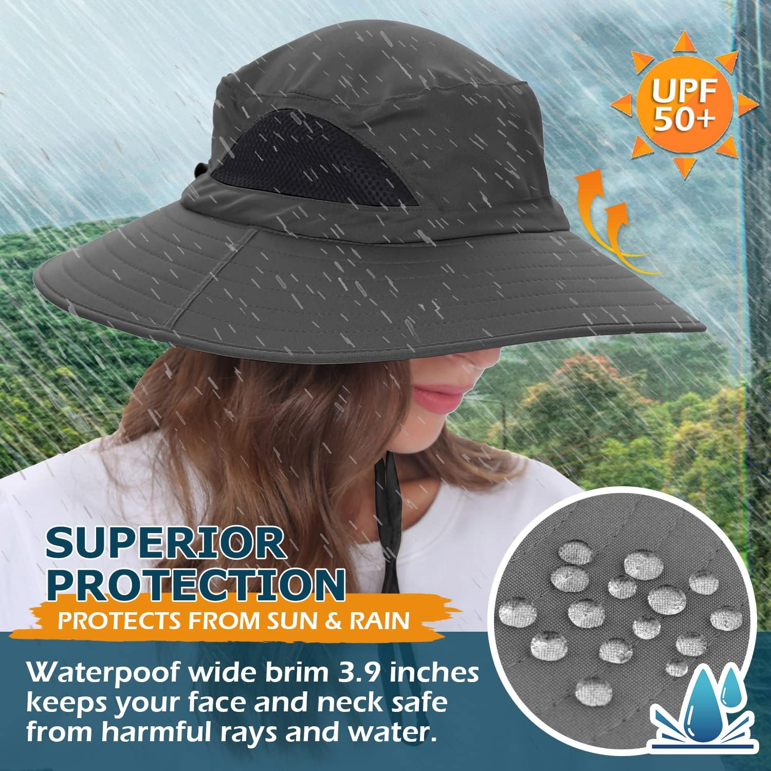 Miniatura 6 de EINSKEY Sun Hat with Neck Flap, UV Protection Waterproof Safari Cap Wide Brim Bucket Hat for Fishing Gardening Hiking Hunting
