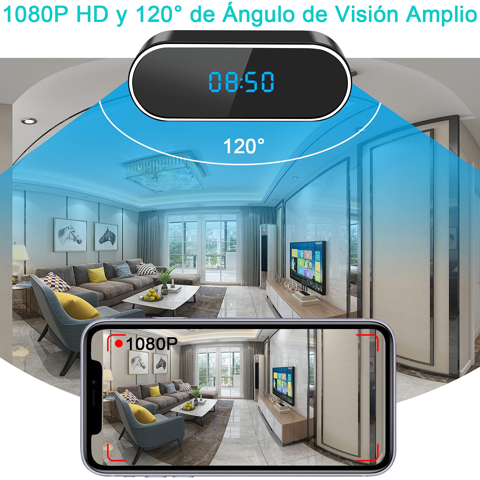 UYIKOO Cámara Espía Oculta WiFi, 2,4G/5G Mini Camara Espia Inalambricas 1080P HD, 120° Reloj con Cámara con Visión Nocturna Detección De Movimiento