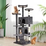 BestPet Arbre à chat jouet d'activité centre tour condo multi-niveaux avec poteaux à gratter pour chats d'intérieur (Gris clair, 54 po)