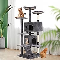 Vista 2 de BestPet Árbol para gatos de 54" Gris claro Centro de actividades de varios niveles, resistente, fácil de ensamblar, con postes de sisal